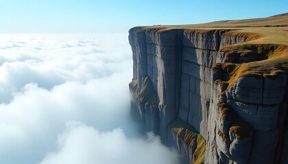 Dramatic cliff edge overlooking a sea of clouds offering a sense of adventure and awe