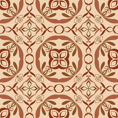 Seamless Vintage Floral Tile Pattern in Brown and Beige – Vector Decorative Design for Wallpaper, Fabric, Scrapbooking, Wrapping Paper, and Digital Backgrounds