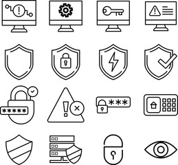 cybersecurity and data protection icon vector set, online privacy and safety icon vector pack