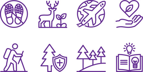 Purple Line Icon Set Nature Preservation, Conservation, Ecology, and Environment