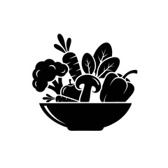Flat Wholesome Food Logo With a Bowl of Vegetables Silhouette