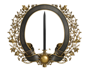 Curved Ribbon Banner with Sword and Royal Coat of Arms, Transparent Background