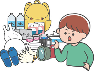 非常持ち出し袋を確認する男性