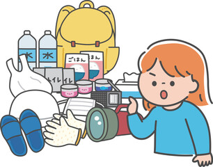 非常持ち出し袋を確認する女性