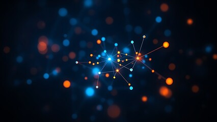 Abstract data visualization with glowing nodes in dark space, representing digital connectivity.