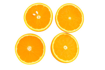 Fototapeta premium Four Juicy Orange Slices Isolated on White Background for Fresh Citrus Fruit Display