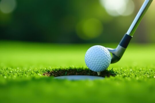 Close-up of golf club impacting ball; pristine divot shows perfect strike , technique, close-up, ball