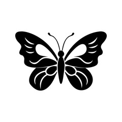 Simple Black Silhouette of a Butterfly. Monarch butterfly flat black color silhouette on a white background. Black butterfly wings insect nature design illustration vector graphic silhouette art.