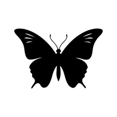 Simple Black Silhouette of a Butterfly. Monarch butterfly flat black color silhouette on a white background. Black butterfly wings insect nature design illustration vector graphic silhouette art.