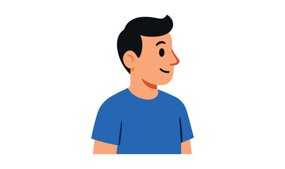 Flat illustration of a smiling young man in a blue t shirt male person