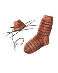 Knitting a cozy striped sock with colorful yarn in a comfortable indoor setting during a leisurely afternoon