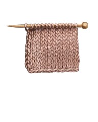 Knitting activity featuring a soft yarn piece and wooden needles in a cozy indoor setting