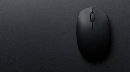 A black computer mouse on a black background.
