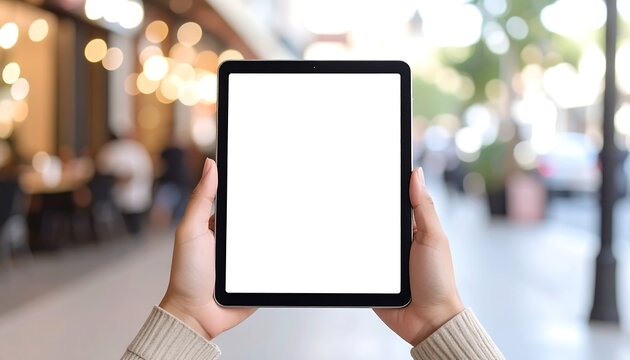 Showcase your app on a modern tablet held in a cafe setting for maximum user engagement today