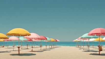Pastel Umbrellas on a Sunny Beach