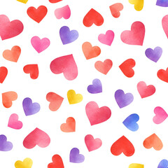 Watercolor Hearts Seamless Pattern On Black Background Abstract Illustration