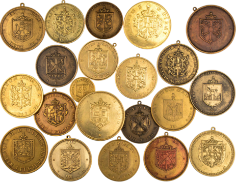 Vintage-Inspired Royal Medals Assortment, Transparent PNG - Powered by Adobe