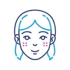 A clean and stylish vector icon featuring a simplified or detailed illustration of a girl’s face. The design focuses on smooth lines, balanced proportions, and minimalistic features to convey ... See 