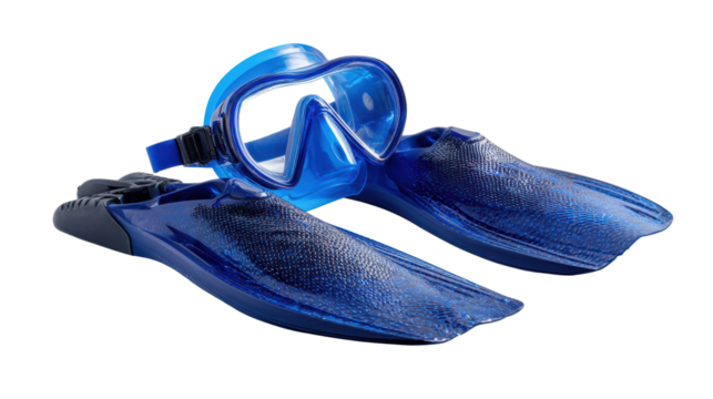 Diving fins and mask, essential gear for underwater exploration against a transparent backdrop.