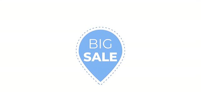 A blue pin-shaped graphic with the words 'BIG SALE' inside, advertising a promotion.