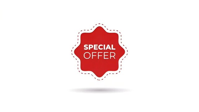 A red special offer badge with a white dotted border on a white background.