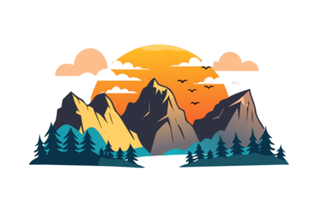 Vibrant mountain landscape at sunset with dramatic clouds and evergreen forest