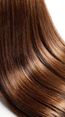 Fototapeta premium Healthy brown hair flowing gracefully against a white background exudes beauty and care, making it ideal for promoting hair products or salon services