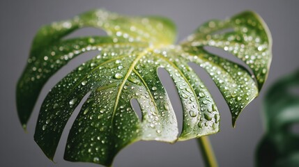 Obraz premium Close Up of a Green Leaf with Water Droplets