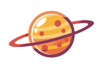 Stylized cartoon planet with rings and spots against a black background