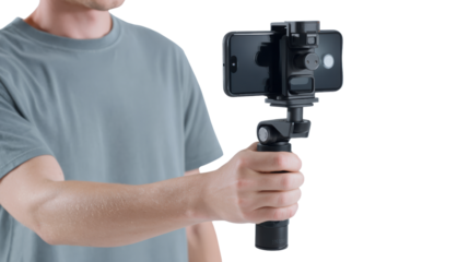 Man holding a smartphone gimbal stabilizer for smooth video recording