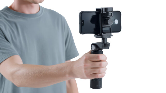 Man holding a smartphone gimbal stabilizer for smooth video recording
