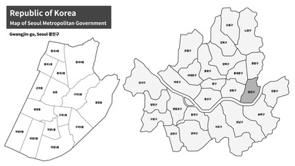 Seoul Gwangjin-gu Map - Administrative Districts and Neighborhoods of Gwangjin District, South Korea