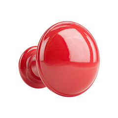 Glossy red thumbtack on black background, bright reflection