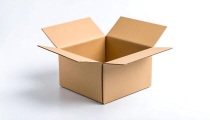 An open cardboard box sits centrally on a plain white background.
