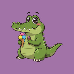 Fototapeta premium Cute Cartoon Crocodile Eating Ice Cream Vector illustration