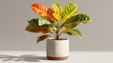 Fototapeta premium Colorful Croton Plant in Speckled Pot