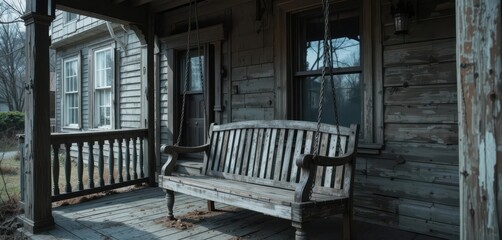 Empty Swing Set on a Weathered Veranda