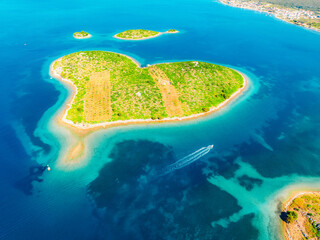 Aerial view of the Galesnjak island on the adriatic coast near  Zadar, Croatia. Heart shaped island of Galesnjak inDalmatia region.