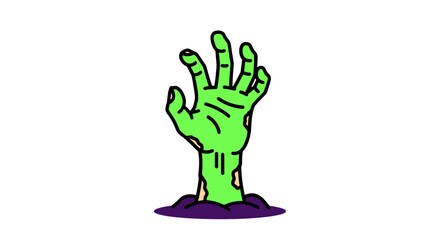 Illustration of a Green Hand Emerging from Dark Purple Ground, Symbolizing Growth, Renewal, and Creativity, Suitable for Education and Environmental Campaigns, with a Modern Cartoon Style