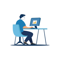 Man Working on Computer at Desk  Office Workplace Illustration