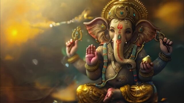 Bright holiday composition for happy Ganesh Chaturthi, abstract vivid composition consists of fictional unreal fantastic vision on background