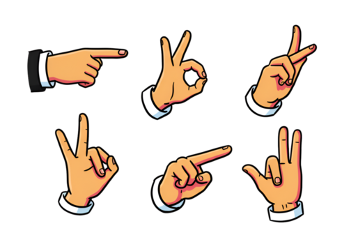 Pixel Art Hands Gesturing Different Signs and Counting on Transparent Background