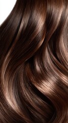 Fototapeta premium Luxurious brown wavy hair cascading in soft, dynamic curves, highlighting natural texture, embodying feminine elegance and hair health for styling product marketing