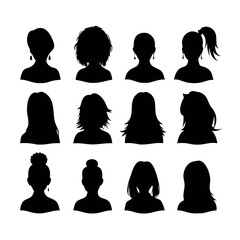Woman Silhouette Collection with Different Hairstyles on White