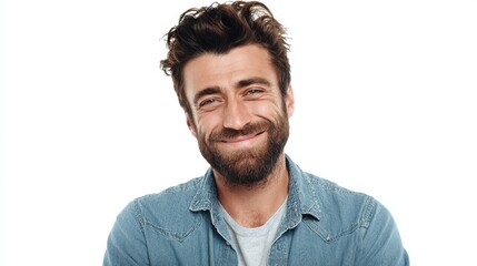 Obraz premium happy casual man smiling isolated over a white background no logos no brands ar 169