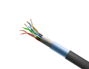 Network Cable's Inner Connections: A close-up view highlights the intricate network of colorful wires within a single, severed network cable.