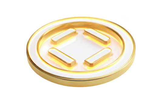 Golden coin with four white arrows inside a circle on black background - Powered by Adobe