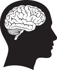 Stylized human head silhouette with a visible brain suitable for medical or educational concepts