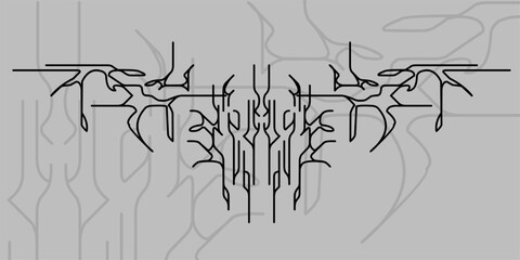 Linear abstract cyber tribal ornament vector, futuristic and gothic sigil style, great for t-shirts, stickers, posters, and digital projects