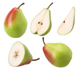 Pear, half and slices isolated, transparent PNG, PNG format